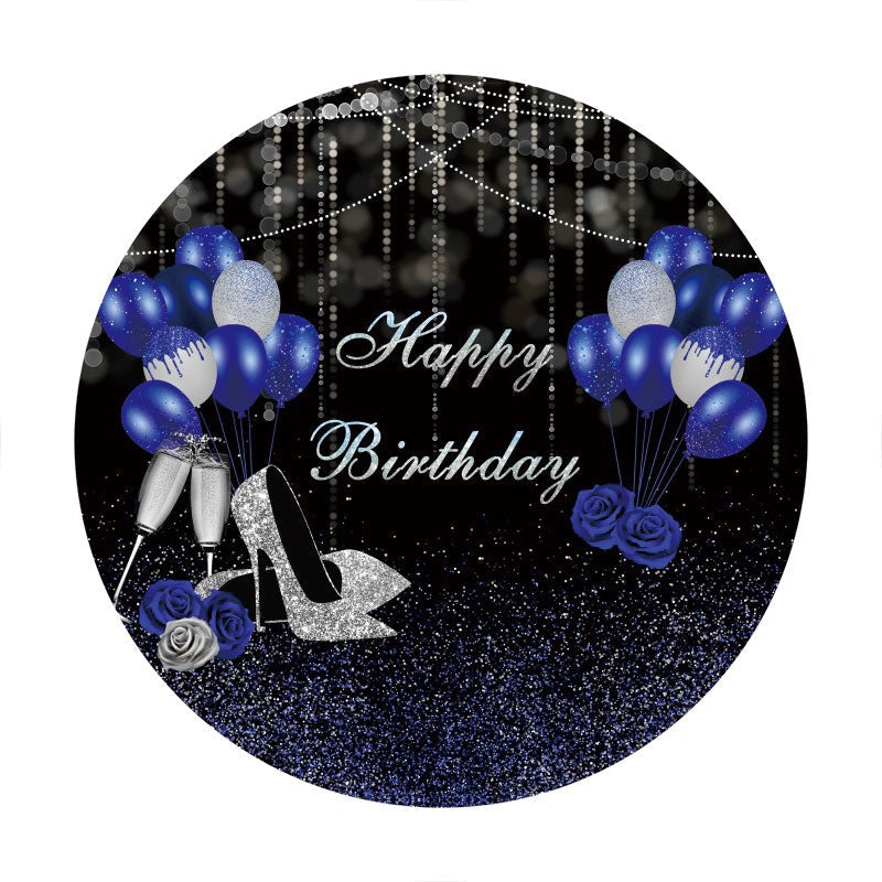 Aperturee - Royal Blue And Sliver Round Glitter Birthday Backdrop