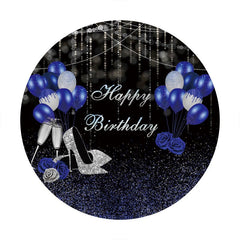 Aperturee - Royal Blue And Sliver Round Glitter Birthday Backdrop
