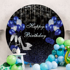 Aperturee - Royal Blue And Sliver Round Glitter Birthday Backdrop