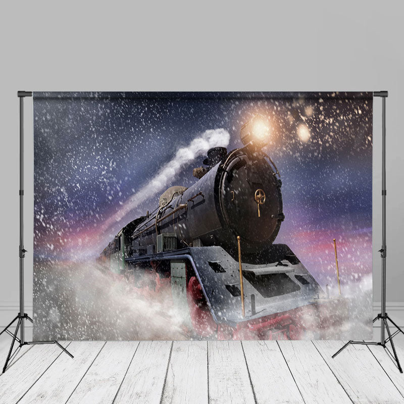 Aperturee - Running Train Winter Night Christmas Party Backdrop