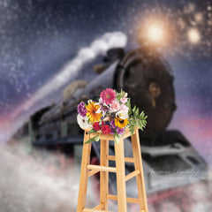 Aperturee - Running Train Winter Night Christmas Party Backdrop