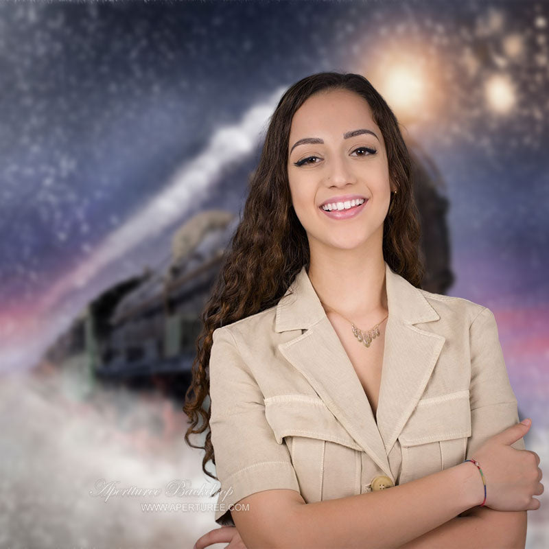 Aperturee - Running Train Winter Night Christmas Party Backdrop