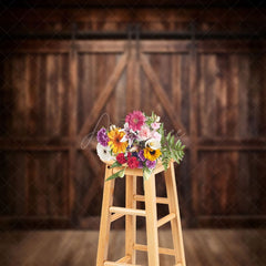 Aperturee - Rustic Dark Brown Wooden Floor Barn Door Backdrop