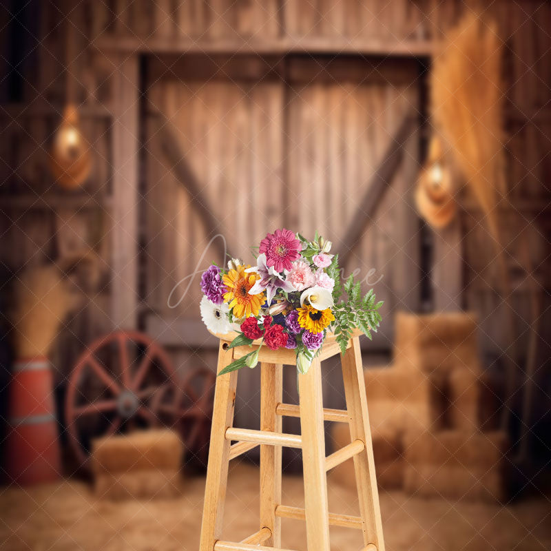 Aperturee - Rustic Retro Brown Hay Wooden Barn Door Backdrop