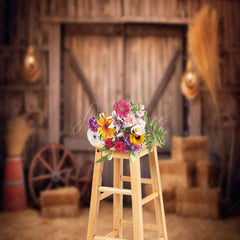 Aperturee - Rustic Retro Brown Hay Wooden Barn Door Backdrop