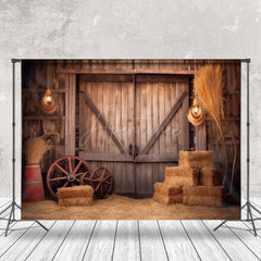 Aperturee - Rustic Retro Brown Hay Wooden Barn Door Backdrop