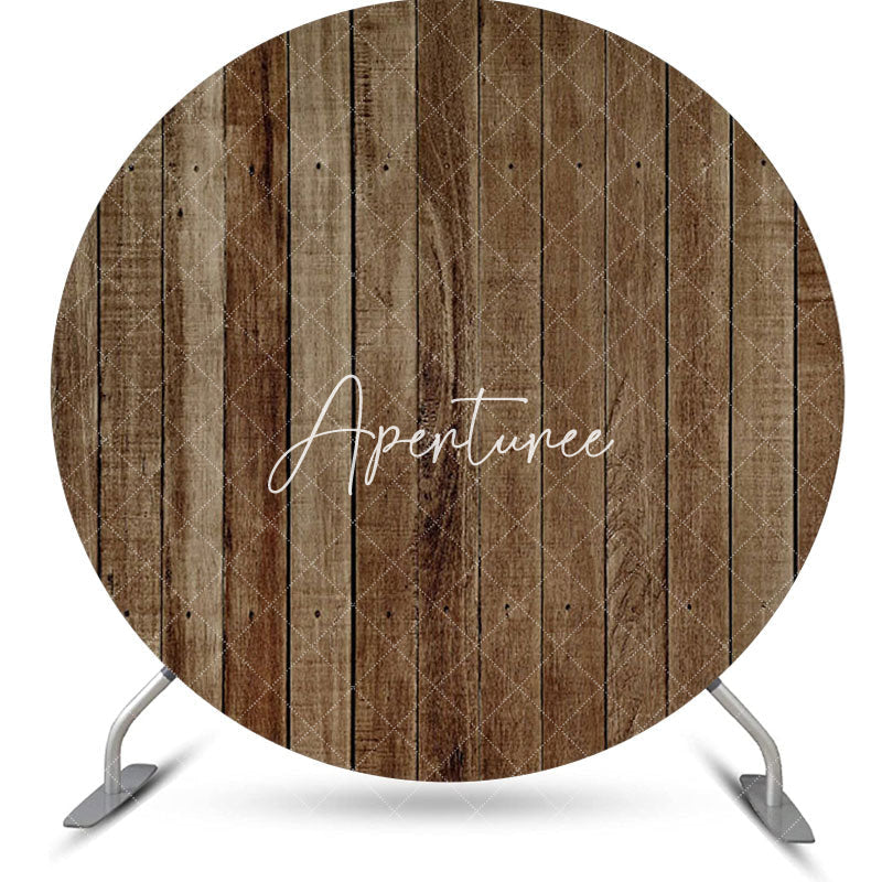 Aperturee - Rustic Vintage Wood Wall Round Baby Shower Backdrop