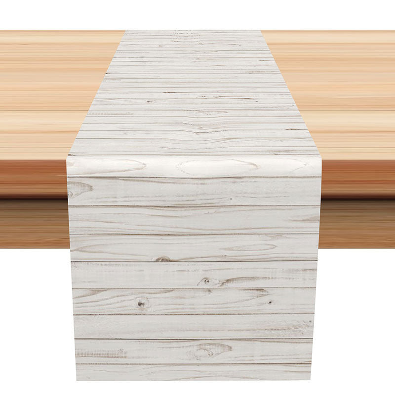 Aperturee - Rustic White Wooden Texture Classic Table Runner