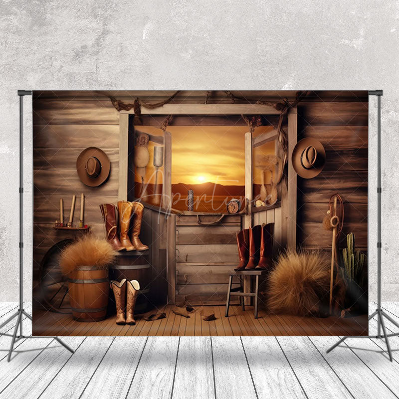 Aperturee - Rustic Wooden Cowboy Boots Photography Backdrop
