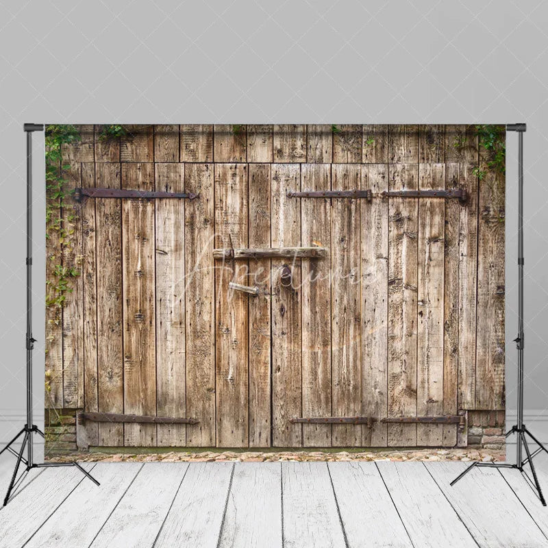 Aperturee - Rustic Wooden Farmhouse Barn Door Photo Backdrop