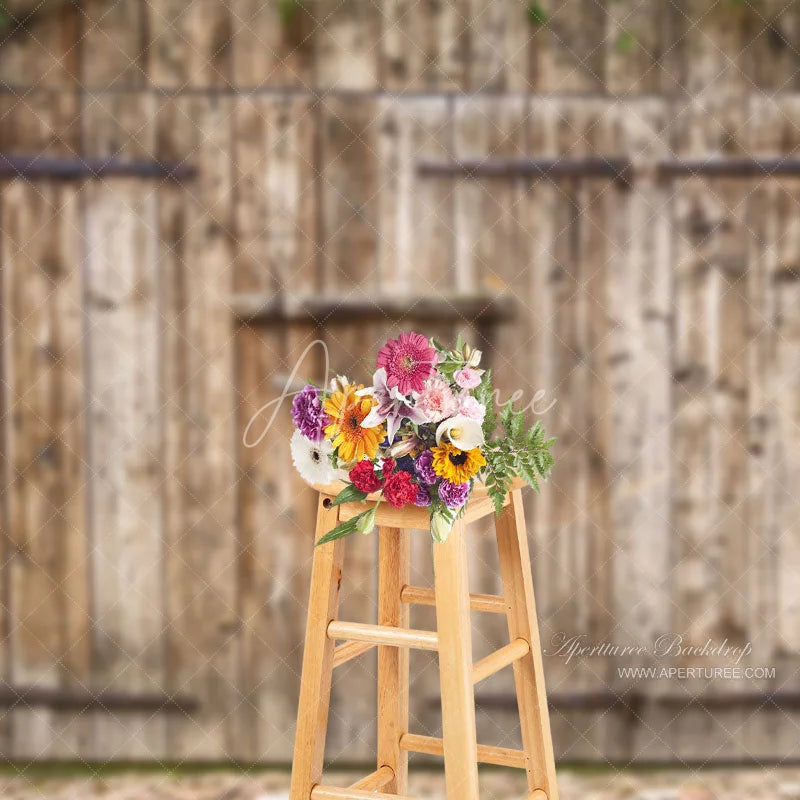Aperturee - Rustic Wooden Farmhouse Barn Door Photo Backdrop