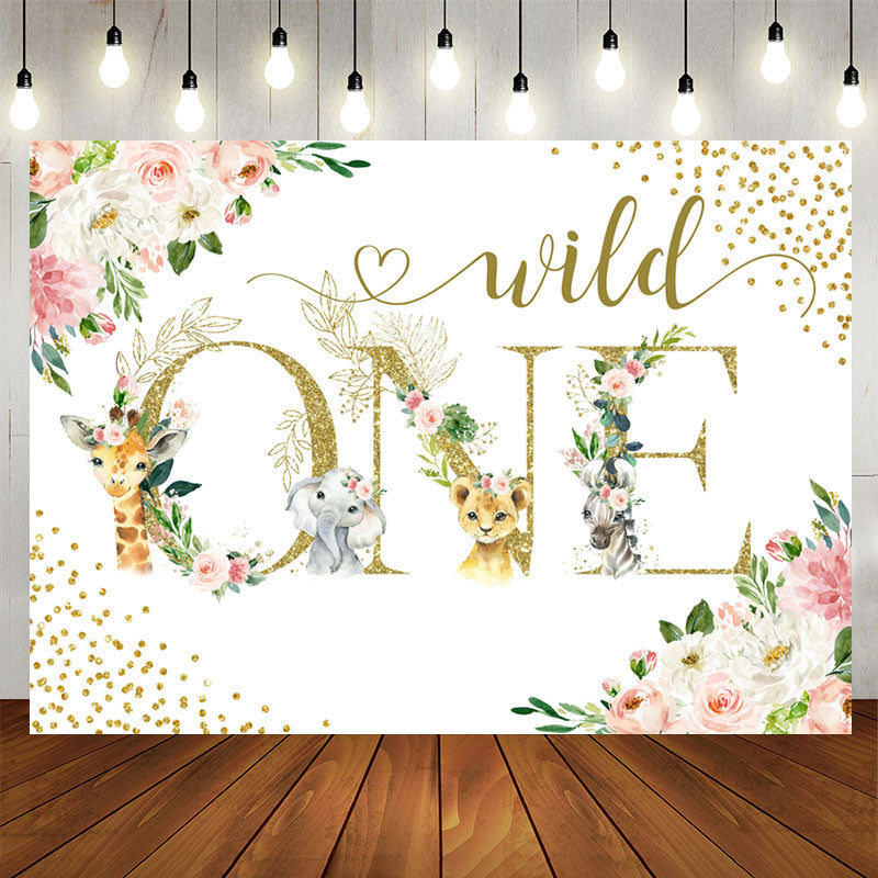 Aperturee - Safari And Floral Glitter Wild One Birthday Backdrop