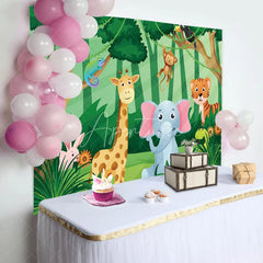 Aperturee - Safari Animals Green Grass Baby Shower Backdrop