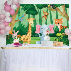 Aperturee - Safari Animals Green Grass Baby Shower Backdrop