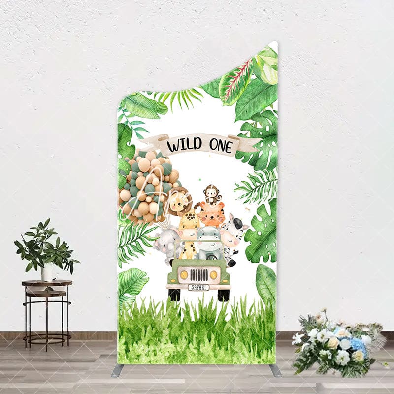 Aperturee - Safari Animals Plant Wild One Birthday Arch Backdrop