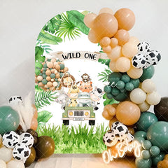 Aperturee - Safari Animals Plant Wild One Birthday Arch Backdrop
