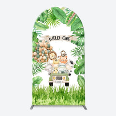 Aperturee - Safari Animals Plant Wild One Birthday Arch Backdrop