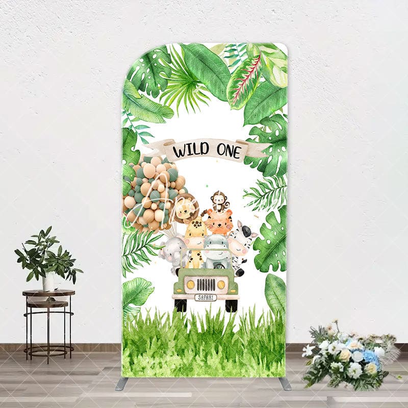 Aperturee - Safari Animals Plant Wild One Birthday Arch Backdrop
