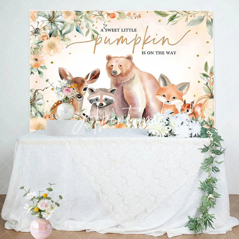 Aperturee - Safari Animals Sweet Pumpkin Baby Shower Backdrop