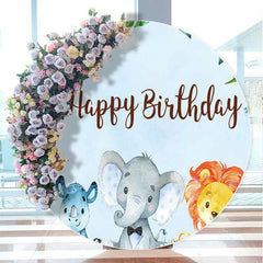 Aperturee - Safari Blue Sky Themed Circle Happy Birthday Backdrop