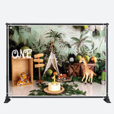 Aperturee - Safari Green Leaves 1st Birthday Cake Smash Backdrop