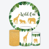 Aperturee - Safari Monstera Gold Animals Wild One Round Backdrop