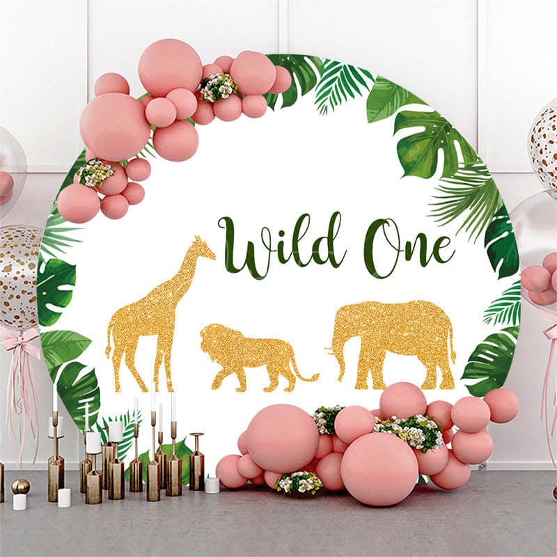 Aperturee - Safari Monstera Gold Animals Wild One Round Backdrop