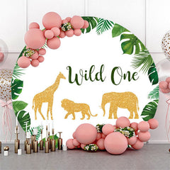 Aperturee - Safari Monstera Gold Animals Wild One Round Backdrop
