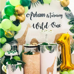 Aperturee - Safari Monstera Gold Animals Wild One Round Backdrop