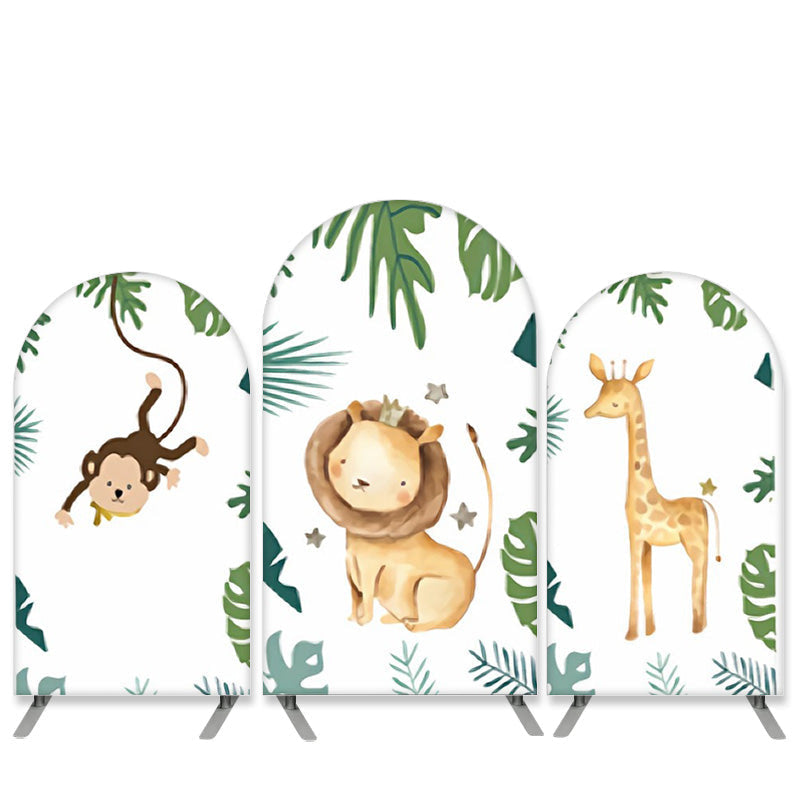 Aperturee Safari Wild Theme Green Leaves And Animals Arch Backdrop Kit