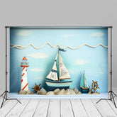 Aperturee - Sailboat Lighthouse Decor Blue Photo Birthday Backdrop