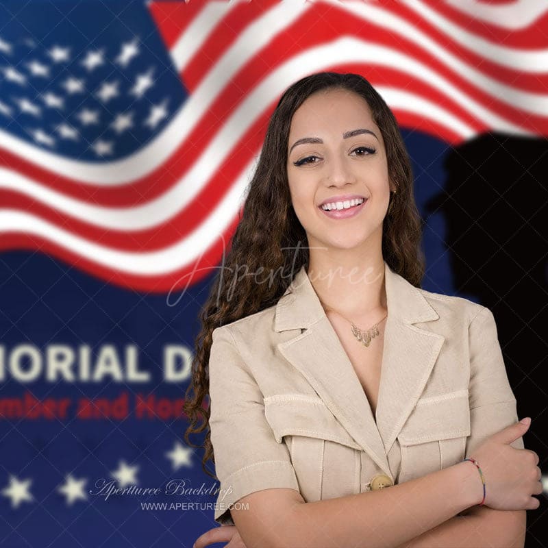 Aperturee - Salute Soldier USA Flag Happy Memorial Day Backdrop