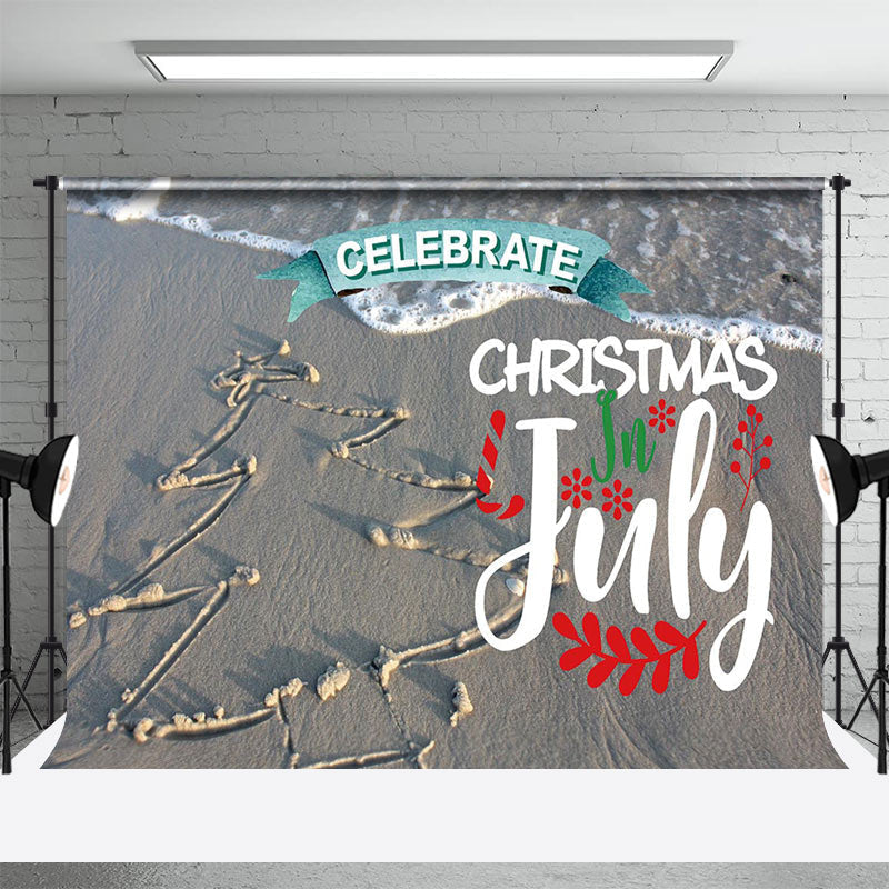 Aperturee - Sand Beach Tree Celebrate Christmas In July Backdrop
