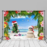 Aperturee - Sand Snowman Floral Hawaii Xmas In July Backdrop