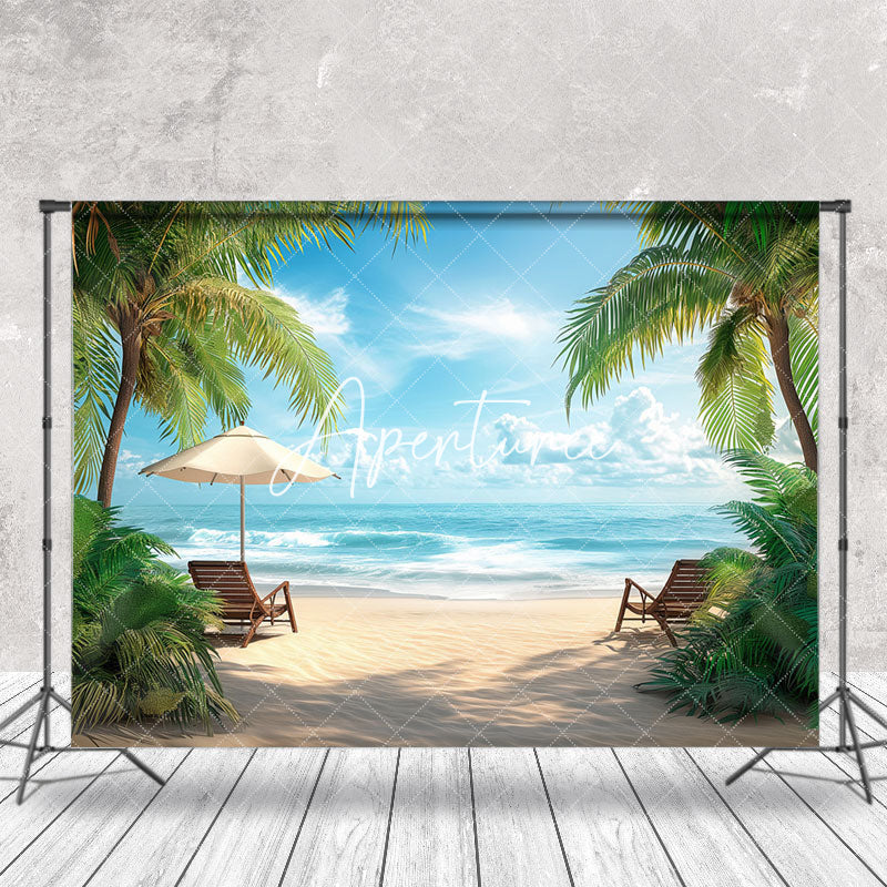 Aperturee - Sandy Beach Palm Trees Chair Holiday Summer Backdrop
