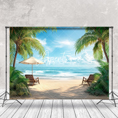 Aperturee - Sandy Beach Palm Trees Chair Holiday Summer Backdrop