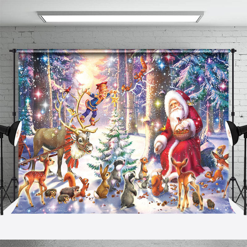 Aperturee - Santa Animals Forest Snow Christmas Holiday Backdrop