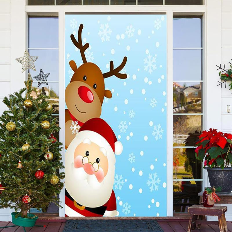 Aperturee - Santa Claus And Elk Snowflake Christmas Door Cover