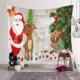 Aperturee - Santa Claus Elk Christmas Landscape Cartoon Wall Tapestry