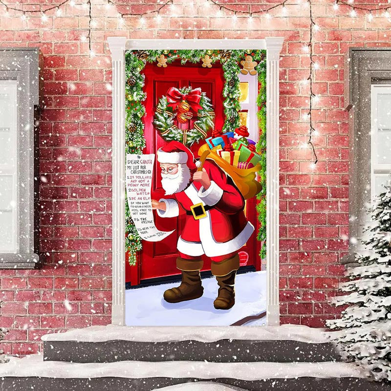 Aperturee - Santa Claus Gifts Bundle Plants Christmas Door Cover