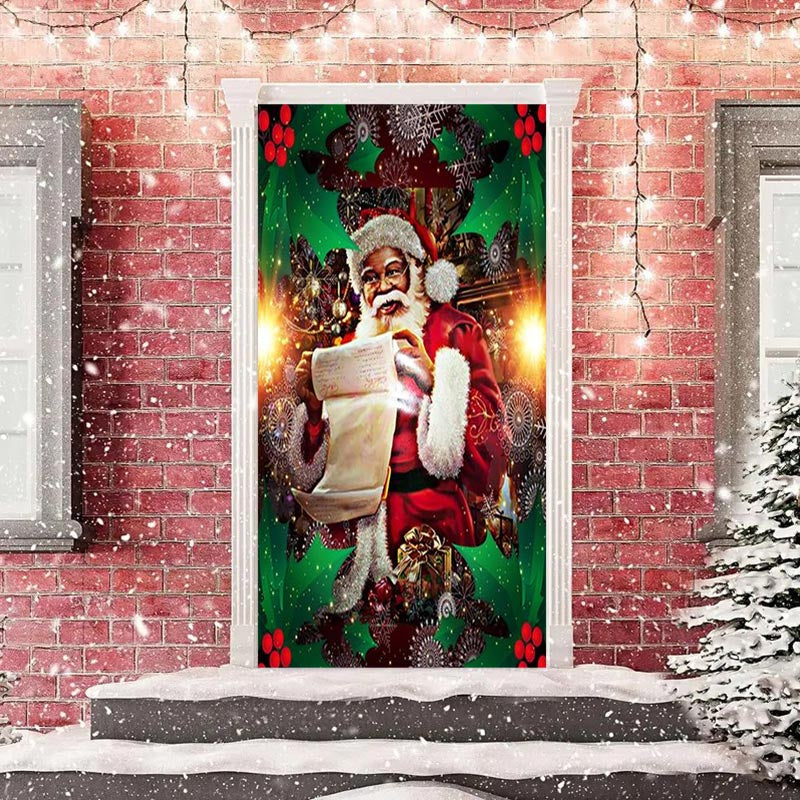 Aperturee - Santa Claus Snowflake Leaves Christmas Door Cover