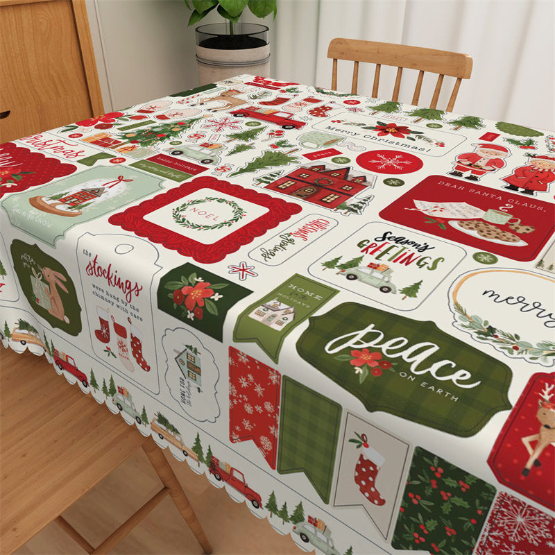 Aperturee - Santa Deer Pine Tree Merry Christmas Kitchen Tablecloth