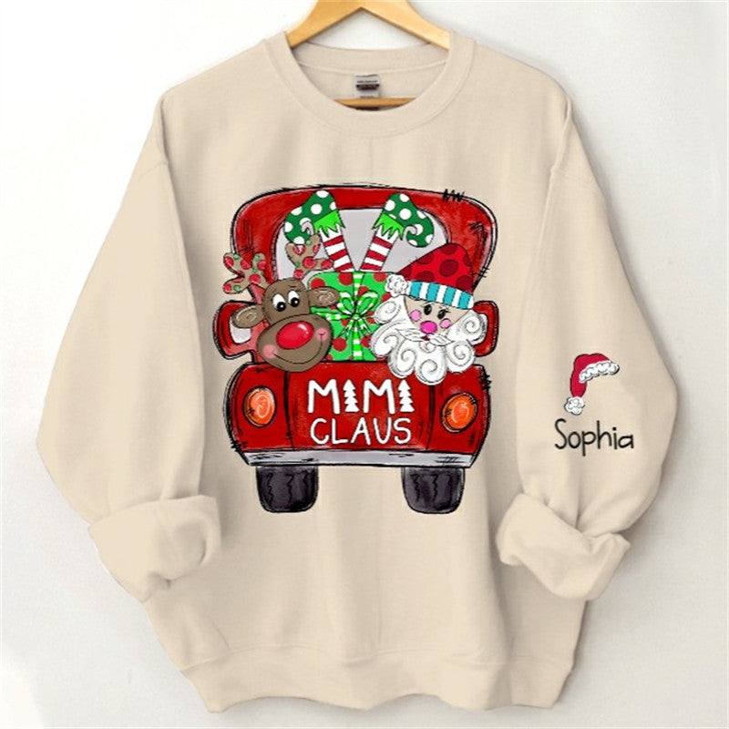 Aperturee - Santa Elk Truck Mom Kids Custom Christmas Sweatshirt