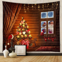 Aperturee - Santa Out Window Wooden Wall Christmas Backdrop
