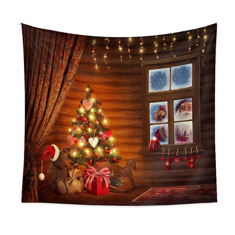 Aperturee - Santa Out Window Wooden Wall Christmas Backdrop