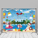 Aperturee - Santa Snowman Pool Party Christmas In July Backdrop