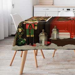 Aperturee - Santa Workshop Black Brick Wall Christmas Tablecloth