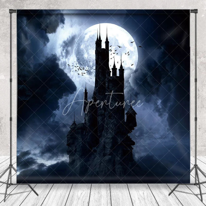 Aperturee - Scary Castle Dark Night Full Moon Halloween Backdrop