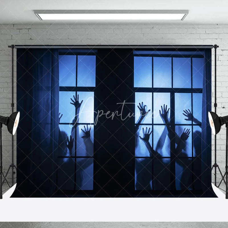 Aperturee - Scary Handprint Window Halloween Photo Backdrop