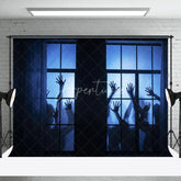 Aperturee - Scary Handprint Window Halloween Photo Backdrop